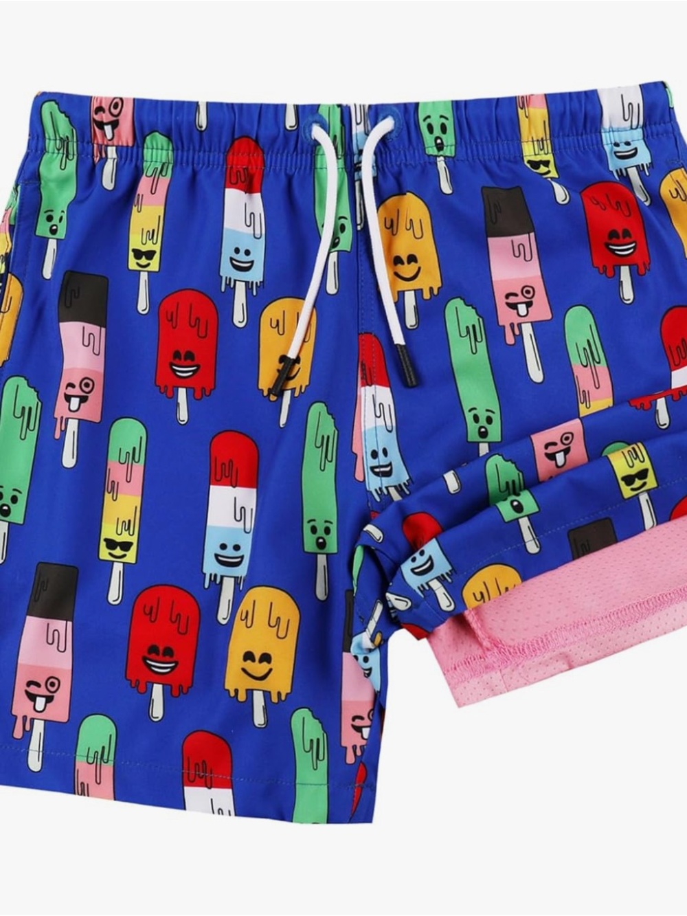 Boys Blue Popsicle-Print Swim Trunks with Drawstring